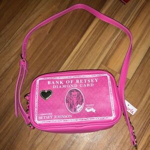 Betsey Johnson BANK OF BETSEY DIAMOND CARD CROSSBODY BAG PINK NWT